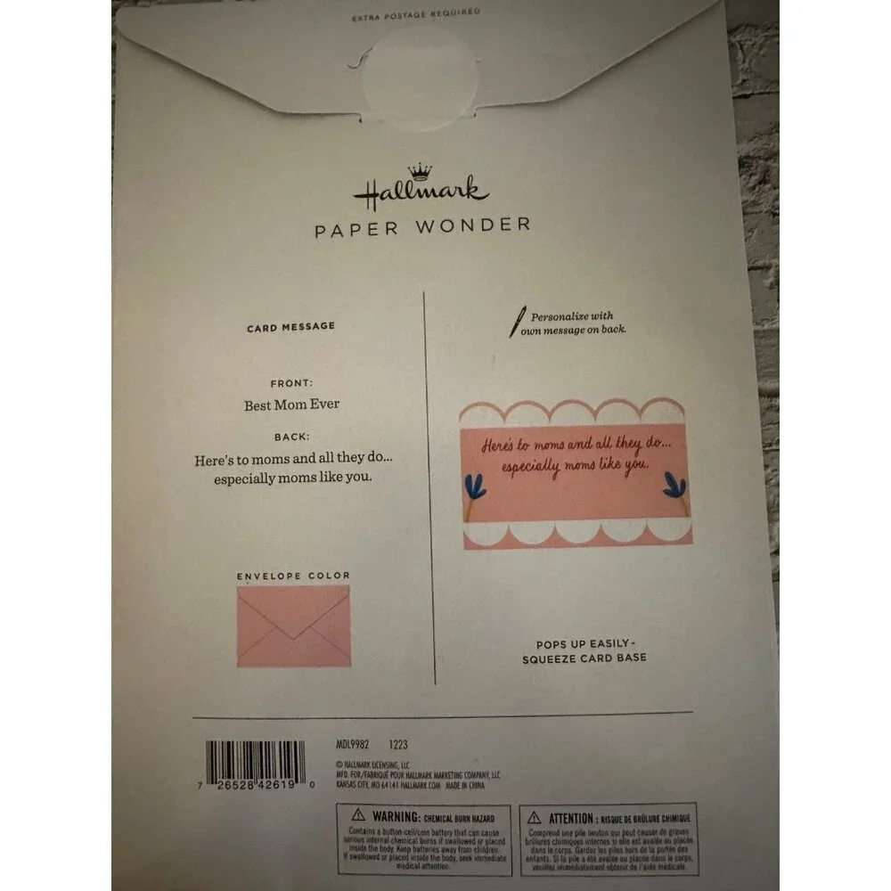 Mothers Day -‎ Hallmark Paper Wonder Pop-up card with envelope, light and music